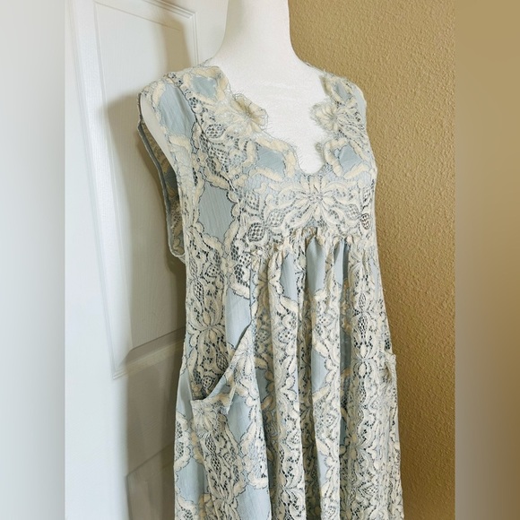 Free People Forget Me Not Lace Mini Dress in Light Blue and Cream - Picture 3 of 7